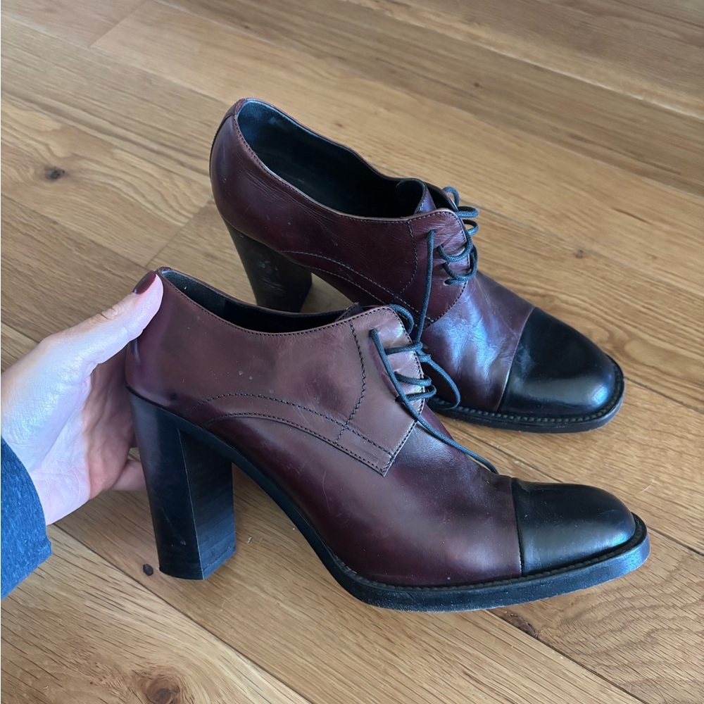 Brown and Black Heeled Oxford Shoes